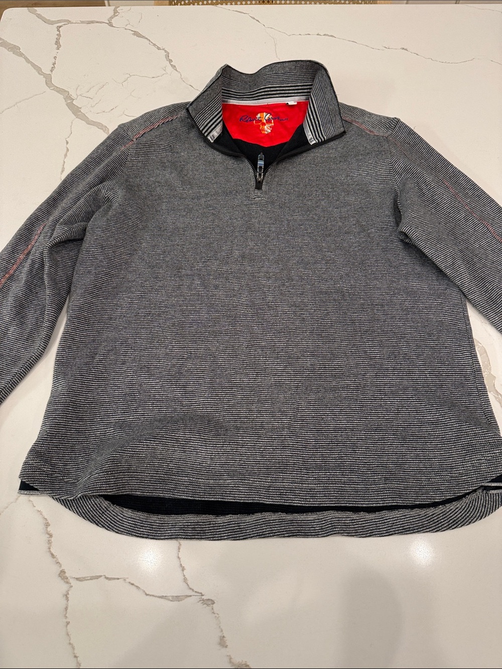 Robert Graham  Striped Grey Quarter-Zip Pullover Sweater